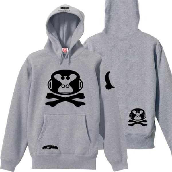ドクロ おもしろ ゴリラ パーカー プルオーバー ごりドクロ S M L XL ミックスグレー ブラ...