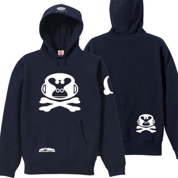 ドクロ おもしろ ゴリラ パーカー プルオーバー ごりドクロ S M L XL ネイビー