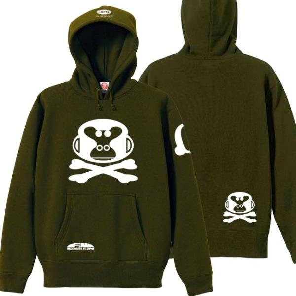 ドクロ おもしろ ゴリラ パーカー プルオーバー ごりドクロ S M L XL オリーブ