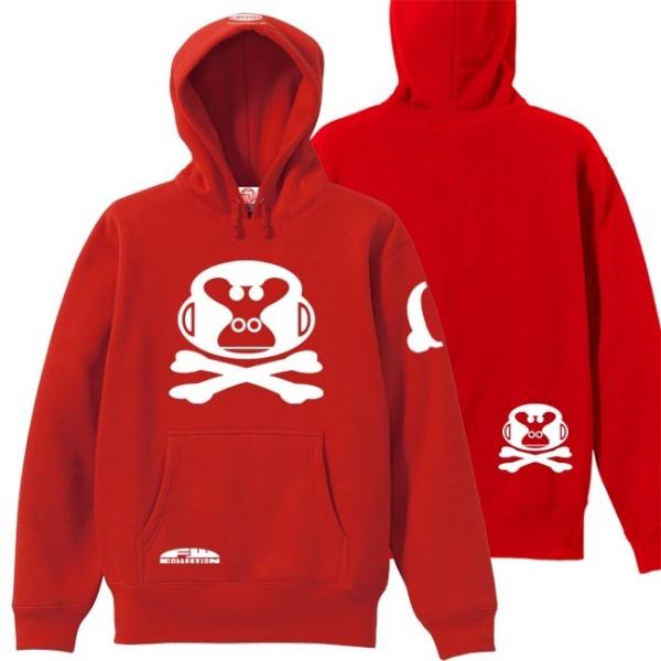 ドクロ おもしろ ゴリラ パーカー プルオーバー ごりドクロ 3L XXL レッド