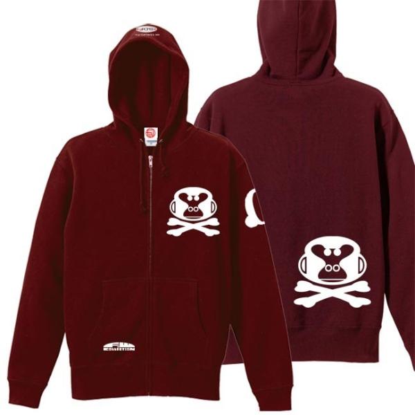 ドクロ おもしろ ゴリラ パーカー ジップアップ ごりドクロ 3L XXL バーガンディー