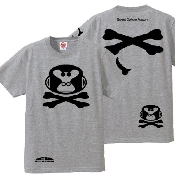 ドクロ おもしろ ゴリラ Tシャツ 半袖 ごりドクロ 3L XXL ミックスグレー ブラックプリント