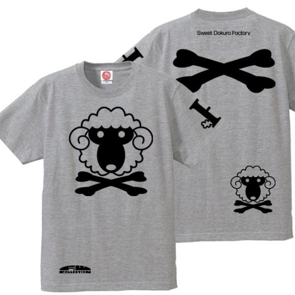 ドクロ おもしろ 羊 Tシャツ 半袖 ひつドクロ 4L XXXL ミックスグレー ブラックプリント