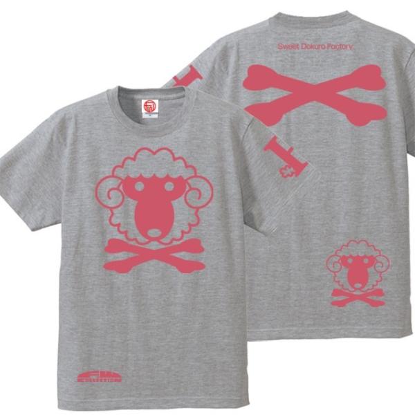 ドクロ おもしろ 羊 Tシャツ 半袖 ひつドクロ S M L XL ミックスグレー ピンクプリント