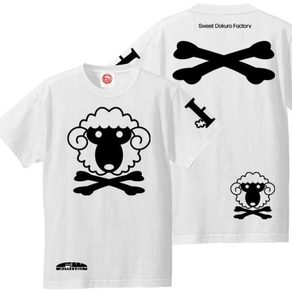 ドクロ おもしろ 羊 Tシャツ 半袖 ひつドクロ 4L XXXL ホワイト ブラックプリント
