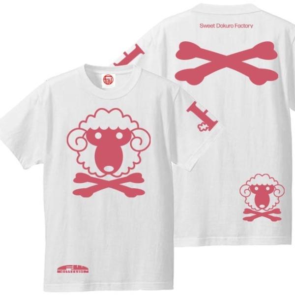 ドクロ おもしろ 羊 Tシャツ 半袖 ひつドクロ S M L XL ホワイト ピンクプリント