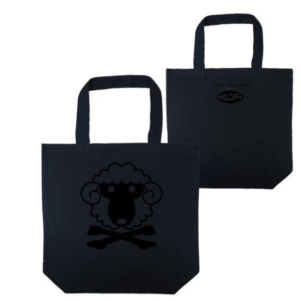 ドクロ おもしろ 羊 トートバッグ ひつドクロ ブラック ブラックプリント