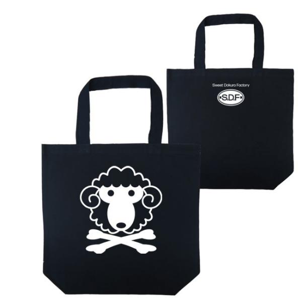 ドクロ おもしろ 羊 トートバッグ ひつドクロ ブラック ホワイトプリント