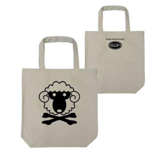 ドクロ おもしろ 羊 トートバッグ ひつドクロ ナチュラル ブラックプリント