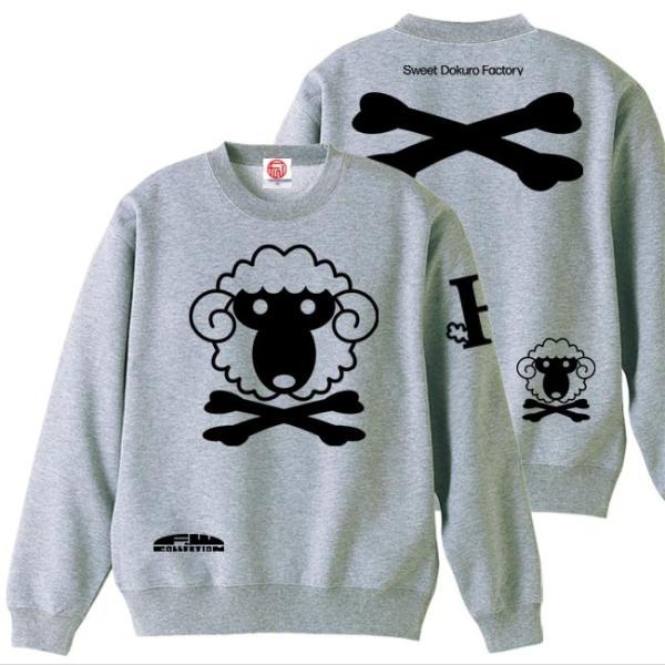 ドクロ おもしろ 羊 トレーナー ひつドクロ S M L XL ミックスグレー ブラックプリント