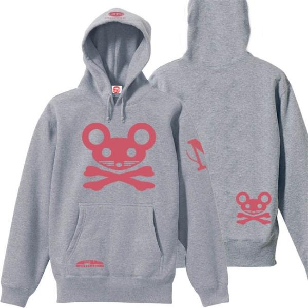 キッズ ねずドクロ プルオーバーパーカー 130 150 ミックスグレー ピンクプリント おもしろパ...