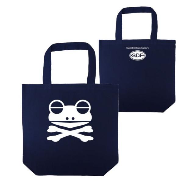 ドクロ おもしろ カエル トートバッグ かえドクロ ネイビー