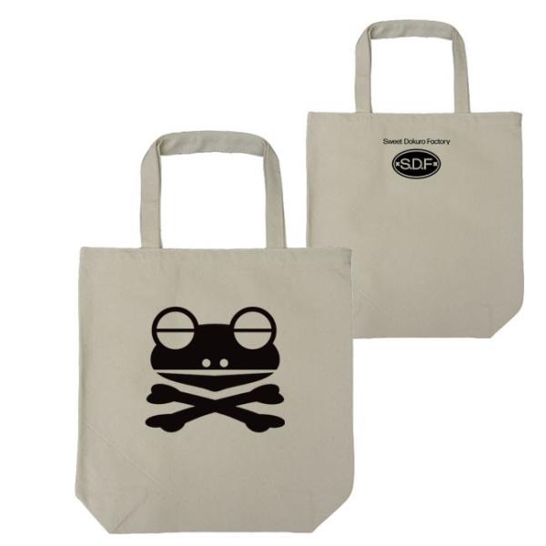 ドクロ おもしろ カエル トートバッグ かえドクロ ナチュラル ブラックプリント