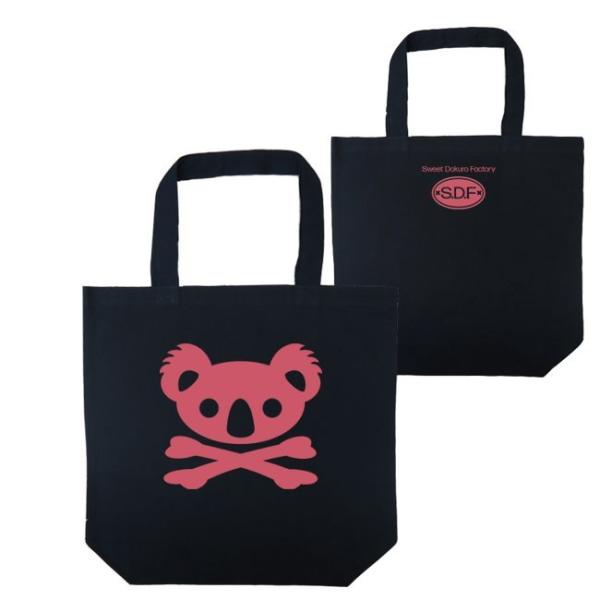 ドクロ おもしろ コアラ トートバッグ こあドクロ ブラック ピンクプリント コアラ