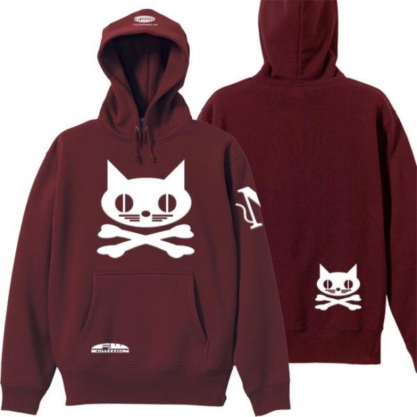 ドクロ おもしろ 猫 パーカー プルオーバー ねこドクロ 3L XXL バーガンディー