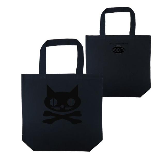 ドクロ おもしろ 猫 トートバッグ ねこドクロ ブラック ブラックプリント