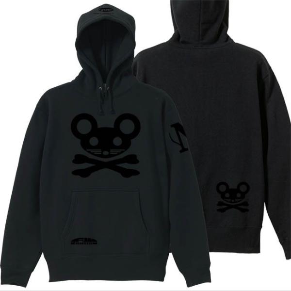 ドクロ おもしろ ネズミ パーカー プルオーバー ねずドクロ 3L XXL ブラック ブラックプリン...