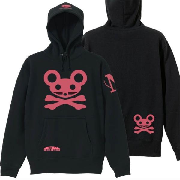 ドクロ おもしろ ネズミ パーカー プルオーバー ねずドクロ 3L XXL ブラック ピンクプリント