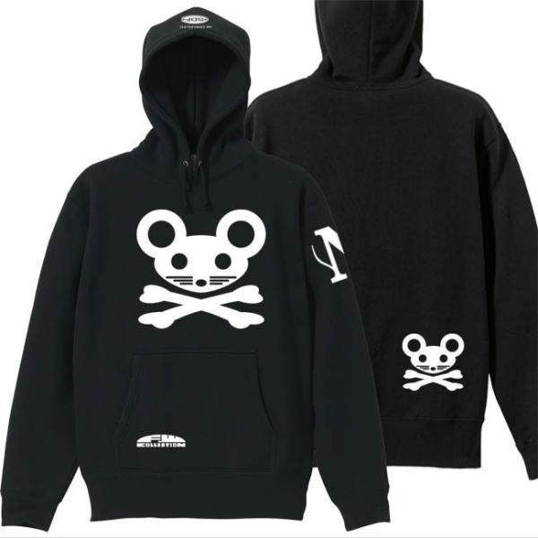 ドクロ おもしろ ネズミ パーカー プルオーバー ねずドクロS M L XL ブラック ホワイトプリ...