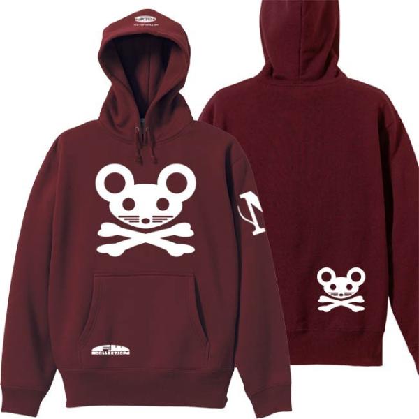 ドクロ おもしろ ネズミ パーカー プルオーバー ねずドクロ 3L XXL バーガンディー