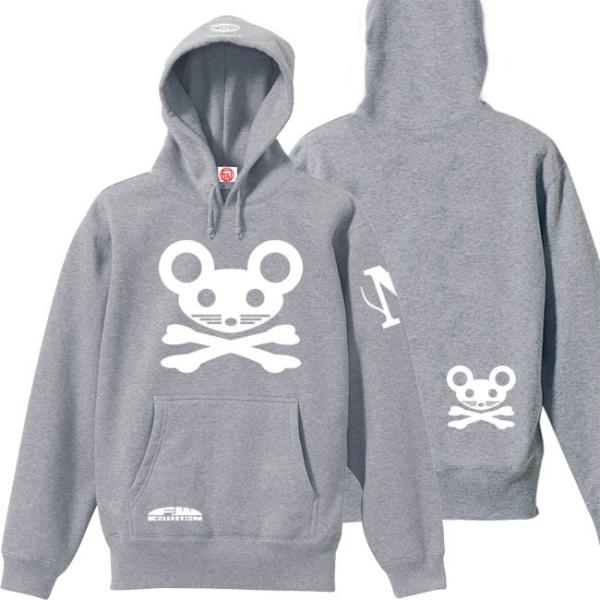 ドクロ おもしろ ネズミ パーカー プルオーバー ねずドクロ 4L XXXL ミックスグレー ホワイ...