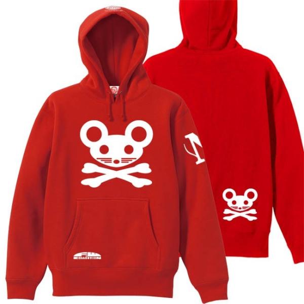 ドクロ おもしろ ネズミ パーカー プルオーバー ねずドクロ S M L XL レッド
