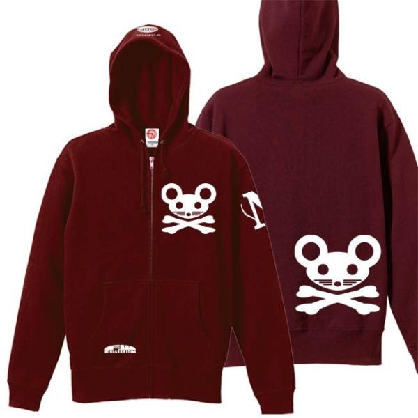 ドクロ おもしろ ネズミ パーカー ジップアップ ねずドクロ 3L XXL バーガンディー