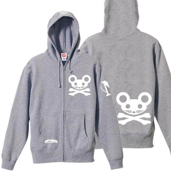 ドクロ おもしろ ネズミ パーカー ジップアップ ねずドクロ 3L XXL ミックスグレー ホワイト...