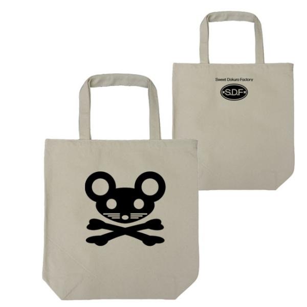 ドクロ おもしろ ねずみ トートバッグ ねずドクロ ナチュラル ブラックプリント