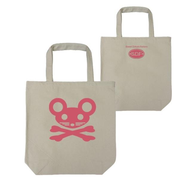 ドクロ おもしろ ねずみ トートバッグ ねずドクロ ナチュラル ピンクプリント