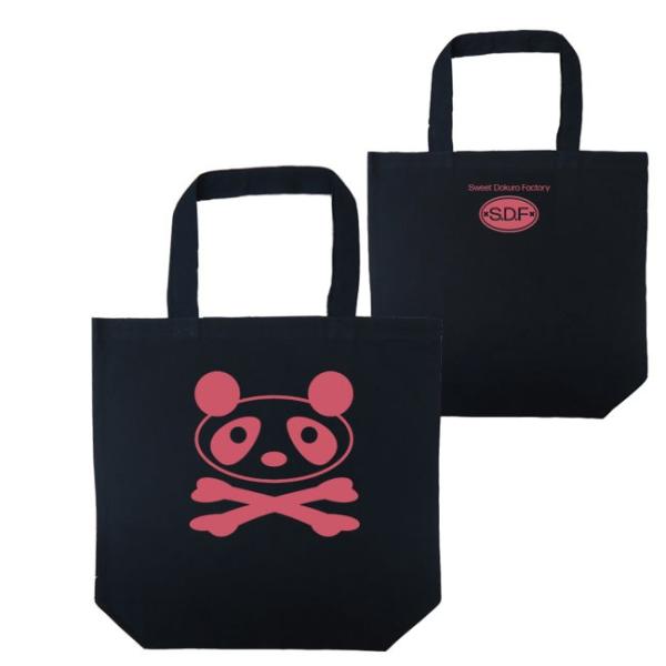 ドクロ おもしろ パンダ トートバッグ ぱんドクロ ブラック ピンクプリント