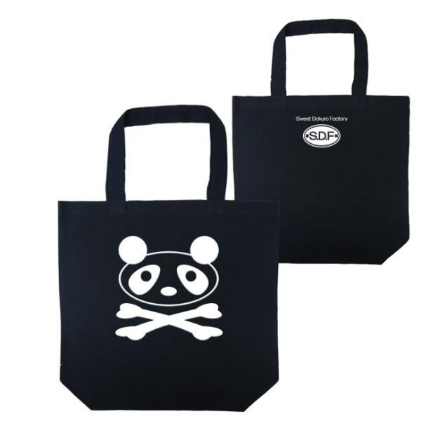 ドクロ おもしろ パンダ トートバッグ ぱんドクロ ブラック ホワイトプリント