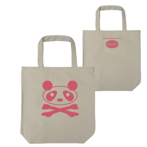ドクロ おもしろ パンダ トートバッグ ぱんドクロ ナチュラル ピンクプリント