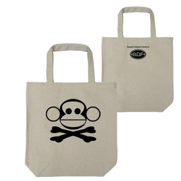 ドクロ おもしろ サル トートバッグ さるドクロ ナチュラル ブラックプリント