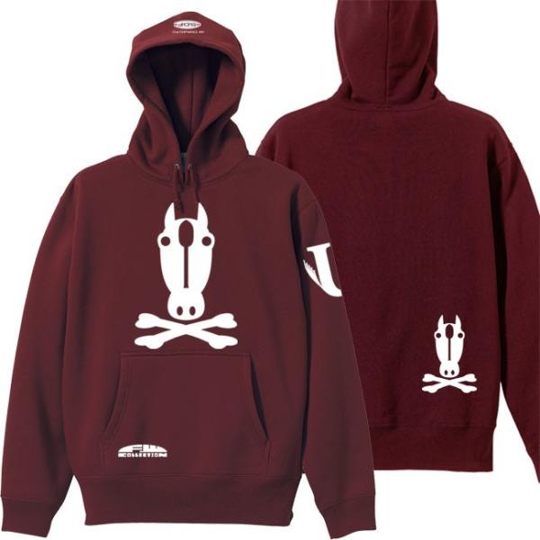 ドクロ おもしろ 馬 パーカー プルオーバー うまドクロ 3L XXL バーガンディー