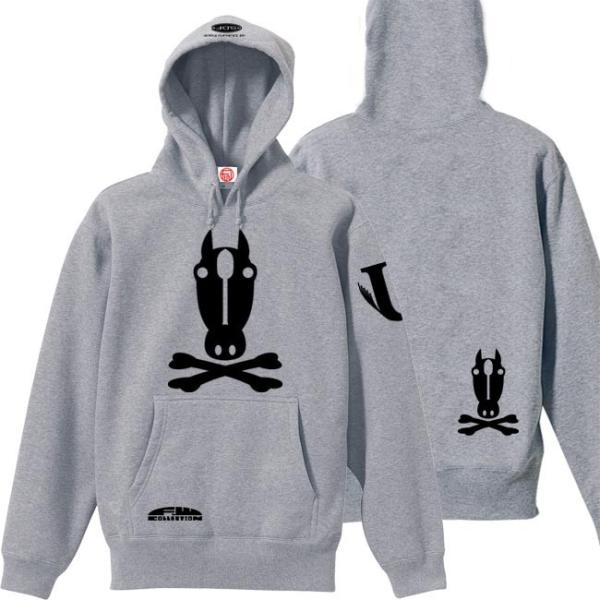 ドクロ おもしろ 馬 パーカー プルオーバー うまドクロ S M L XL ミックスグレー ブラック...