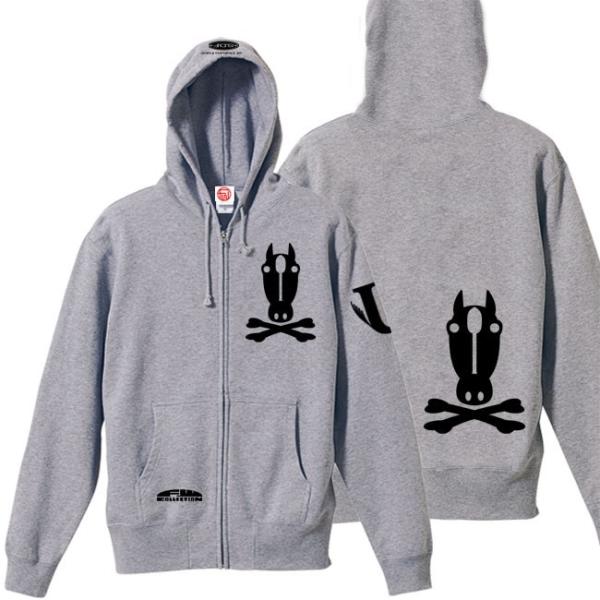 ドクロ おもしろ 馬 パーカー ジップアップ うまドクロ 4L XXXL ミックスグレー ブラックプ...
