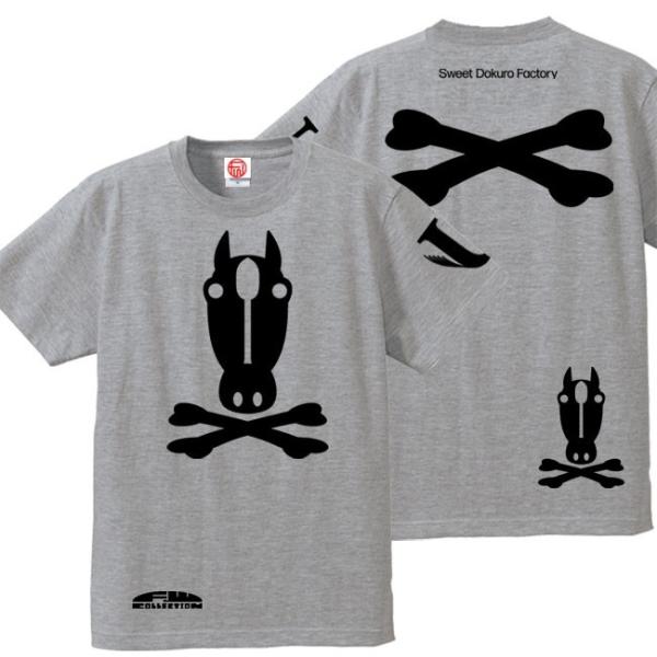 ドクロ おもしろ 馬 Tシャツ 半袖 うまドクロ S M L XL ミックスグレー ブラックプリント