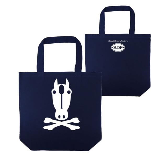 ドクロ おもしろ 馬 トートバッグ うまドクロ ネイビー ホワイトプリント