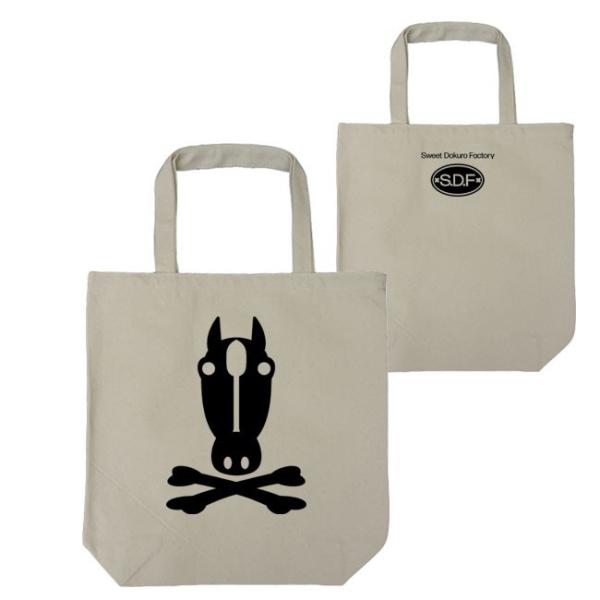 ドクロ おもしろ 馬 トートバッグ うまドクロ ナチュラル ブラックプリント