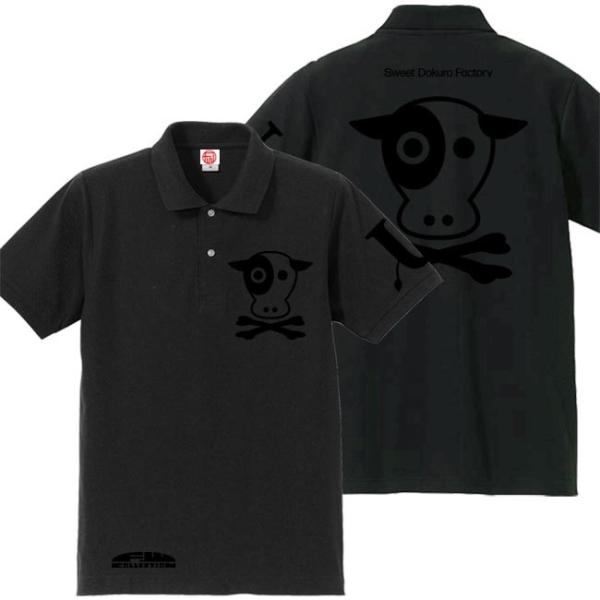 ドクロ おもしろ 牛 ポロシャツ うしドクロ 4L XXXL ブラック ブラックプリント