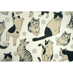 綿麻キャンバス生地 Big 猫 大きな猫柄 ね...の詳細画像2