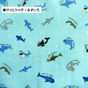 ダブルガーゼ 生地 サメ と シャチ ミニ柄 ...の詳細画像1