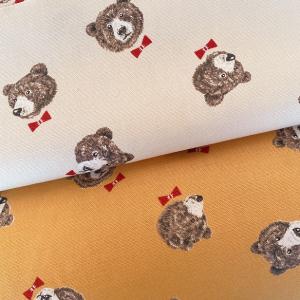 オックス 生地 蝶ネクタイ をつけた くまさん 茶色 シンプル おしゃれ animal 動物 可愛い ウサギ 大人カラー 手芸 布 日本製