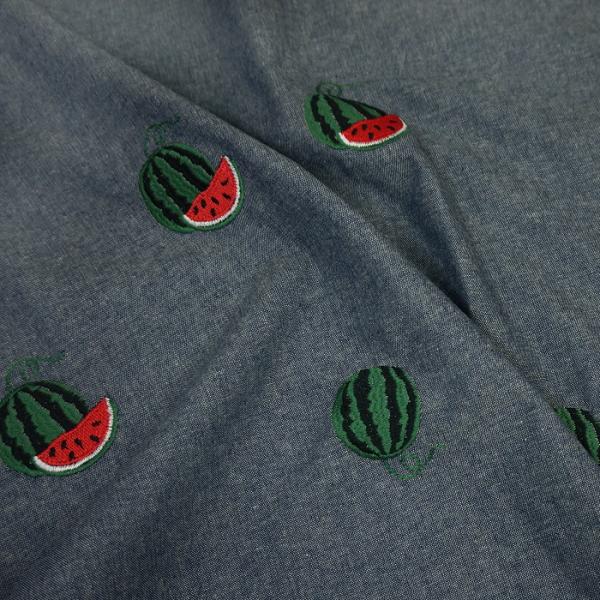 10cm単位 刺しゅう 生地 スイカ パイナップル シーチング ダンガリー生地 エンブロイダリー し...