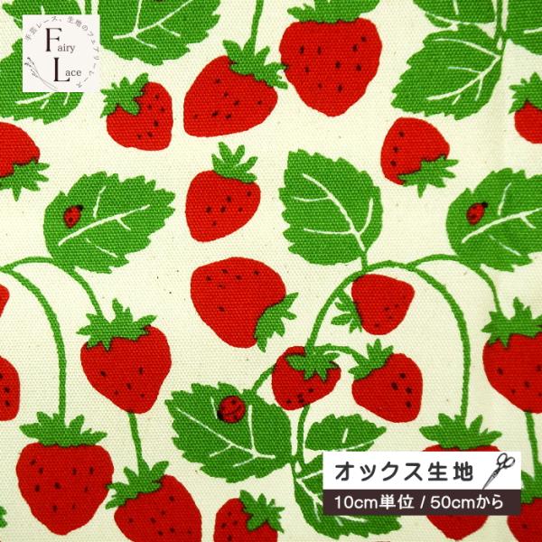10cm単位 オックス生地 ストロベリー パーティ いちご畑 苺柄 イチゴ 苺 てんとう虫 テントウ...