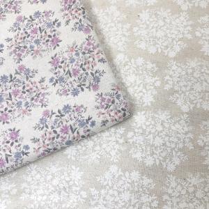 綿麻 キャンバス 生地 ナチュラルフラワー サークルフラワー 小花 サークル 綿麻キャンバス かわいい 水彩風 生成り色 ナチュラル