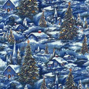 DT-1777 クリスマスの雪景色、夜景 ラメ コットンプリント生地｜fairycotton-y-store