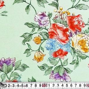 HG-2909 バラの花束 トス/ライトグリーン コットンプリント生地