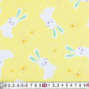 BT-3493 白ウサギと蝶々 トス/レモンイエロー コットンプリント生地｜fairycotton-y-store